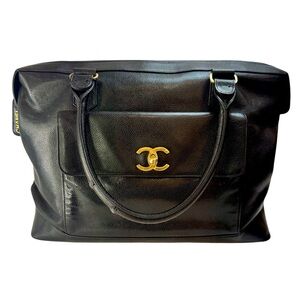 Chanel Vintage 1990’s CC Logo Turn-lock Top Handle Tote Handbag (Made in Italy)